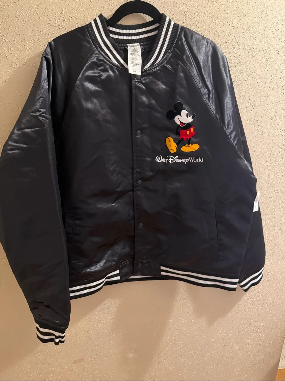Disney Mickey Mouse Black Bomber Jacket with Striped Trim NWT